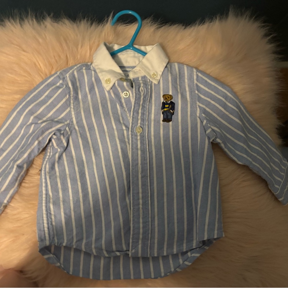 Ralph Lauren Kids Blue and White Striped Shirt